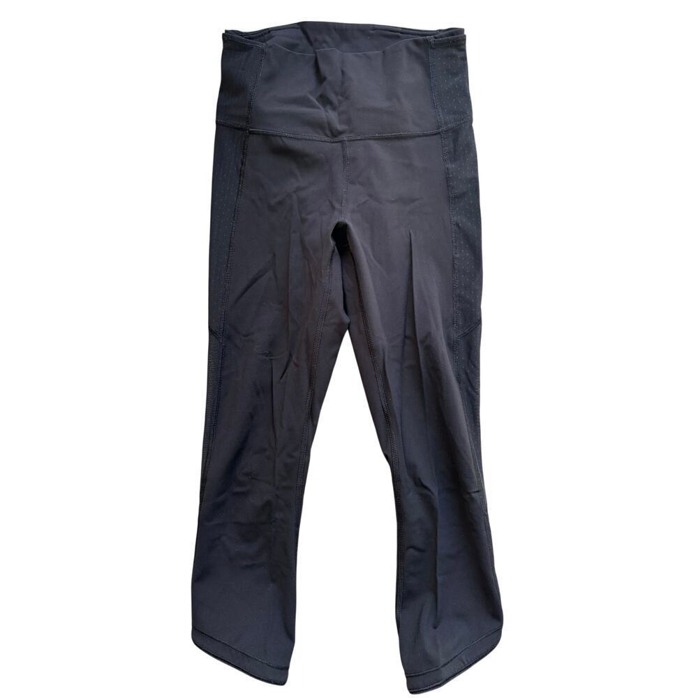 Lululemon Women's High Waisted Mesh Panel Leggings Black Size 6 Hidden Pocket - Picture 2 of 7